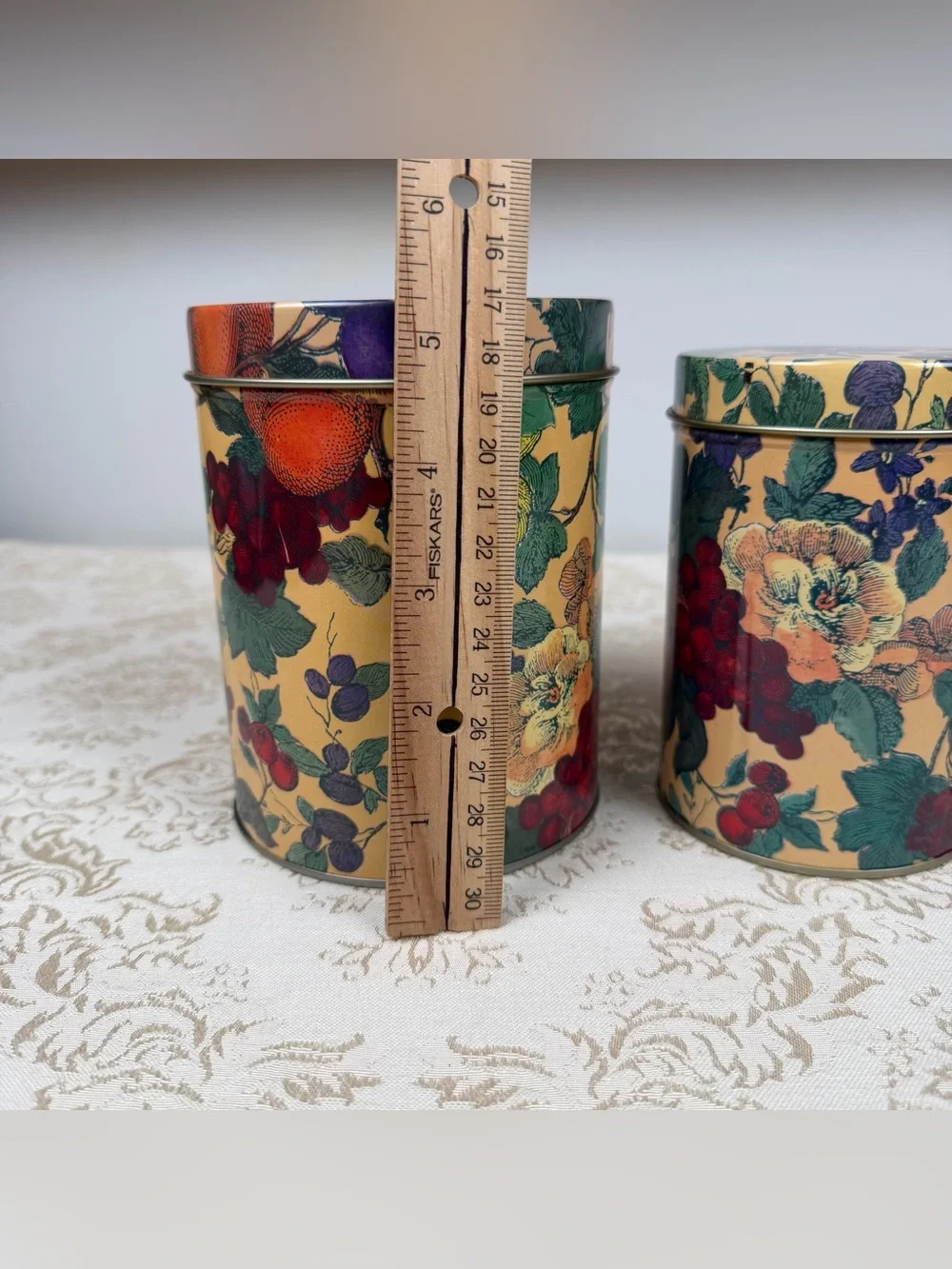 Floral Fruit Pattern Decorative Nesting Tin Canisters - Set of 3